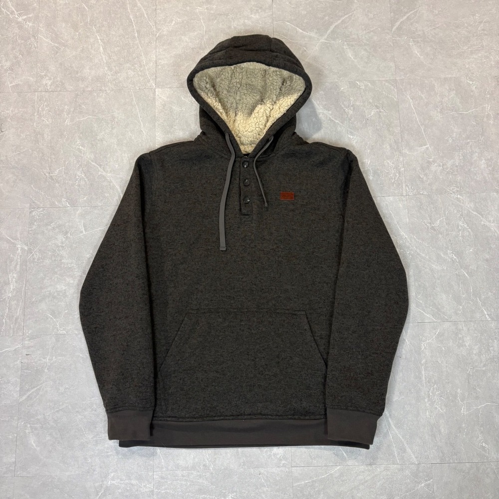O'Neill Mens Sherpa Lined Hoodie Charcoal Gray Henley Button Pullover Large